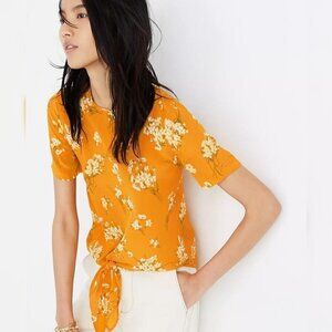 Madewell Sz Small Silk Button Back Tie Tee Butterfly Garden Golden Mustard EUC